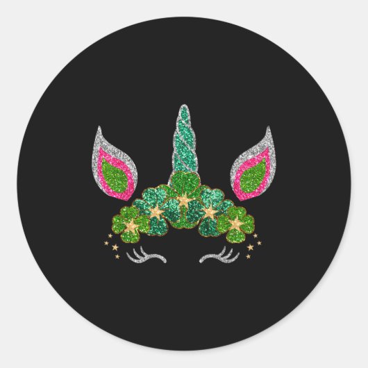 Cute Shamrock Irish Unicorn Face Tee St.patrick's Runder Aufkleber (Vorderseite)