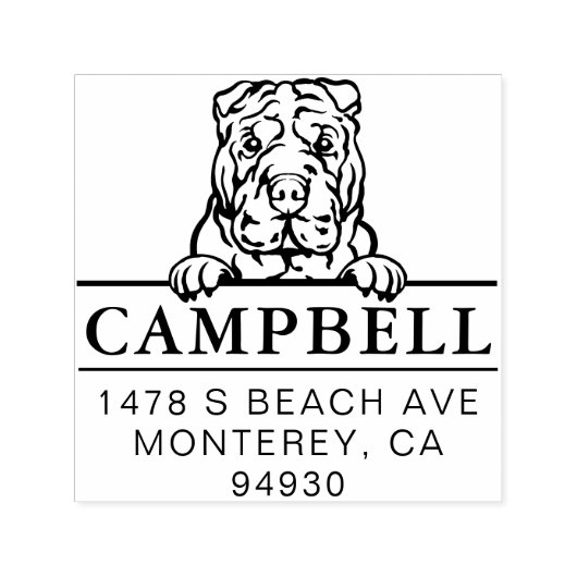 Cute Shar Pei Custom Dog Address Stamp Permastempel (Design)