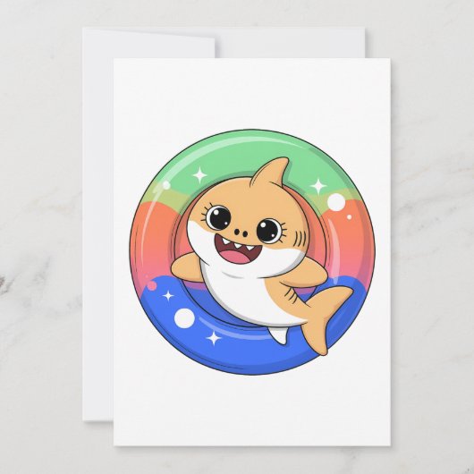 Cute Shark Baby With Float | Kids Einladung (Vorderseite)