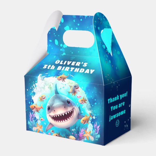 Cute Shark Boy Birthday Blue Party Fevor Box Geschenkschachtel (Vorderseite)