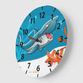 Cute Shark Ocean Aquatic Wall Clock Große Wanduhr (Winkel)