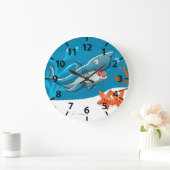 Cute Shark Ocean Aquatic Wall Clock Große Wanduhr (Zuhause)