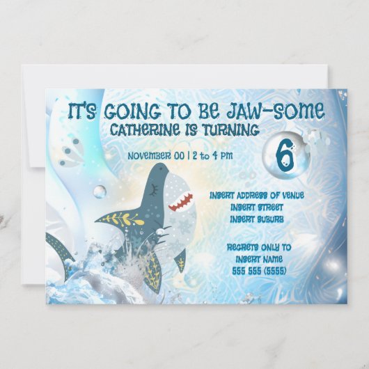 Cute Shark Ocean Kids Birthday Invitation Einladung (Vorderseite)