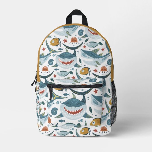 Cute Shark Pattern Bedruckter Rucksack (Vorderseite)