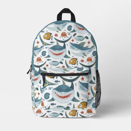Cute Shark Pattern Bedruckter Rucksack (Vorderseite)