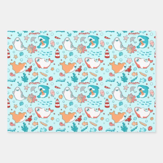 Cute Shark Pattern Geschenkpapier Set (Vorderseite)