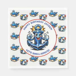 Cute Shark, Whale and Anchor Boy's Birthday Serviette