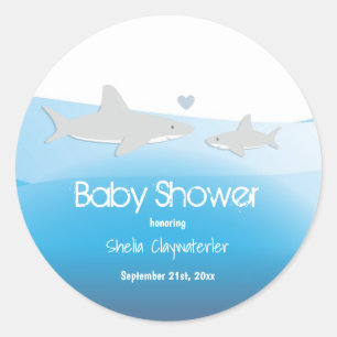 Cute Sharks and Ocean Baby Shower Sticker