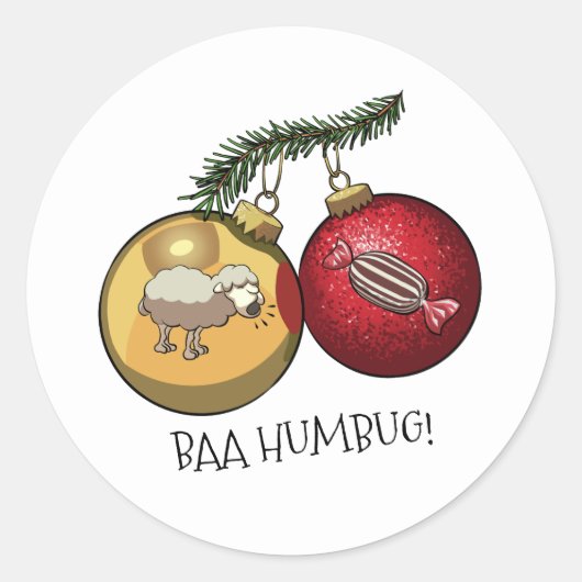 Cute Sheep Baa Humbug! Christmas Scrooge Cartoon Runder Aufkleber (Vorderseite)