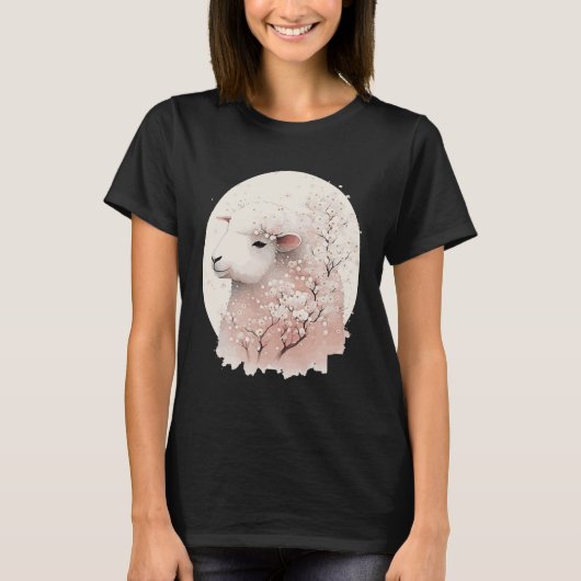 Cute Sheep Japanese Cherry Blossom Sakura Farm Ani T-Shirt (Vorderseite)