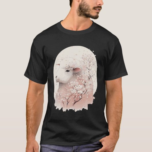 Cute Sheep Japanese Cherry Blossom Sakura Farm Ani T-Shirt (Vorderseite)
