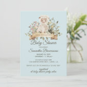 Cute Sheep Lamb Botanical Blue Baby Shower Einladung (Stehend Vorderseite)