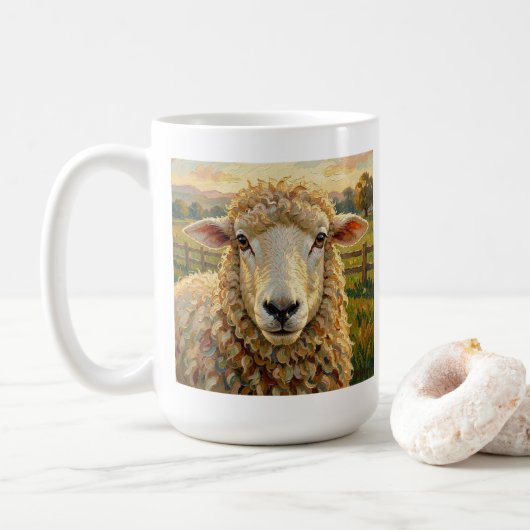 Cute Sheep on a Ranch  & Ewe, People Quote Kaffeetasse (Mit Donut)