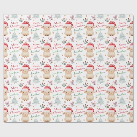 Cute Sheep Santa Hat Christmas Tree Geschenkpapier (Flach)