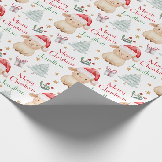 Cute Sheep Santa Hat Christmas Tree Geschenkpapier (Ecke)