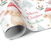 Cute Sheep Santa Hat Christmas Tree Geschenkpapier (Rolleneckpunkt)