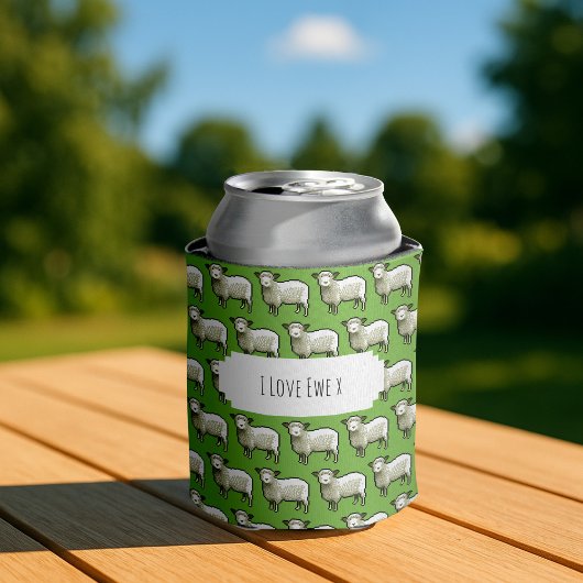 Cute Sheep White & Woolly Flock Pixel Art Pattern Dosenkühler