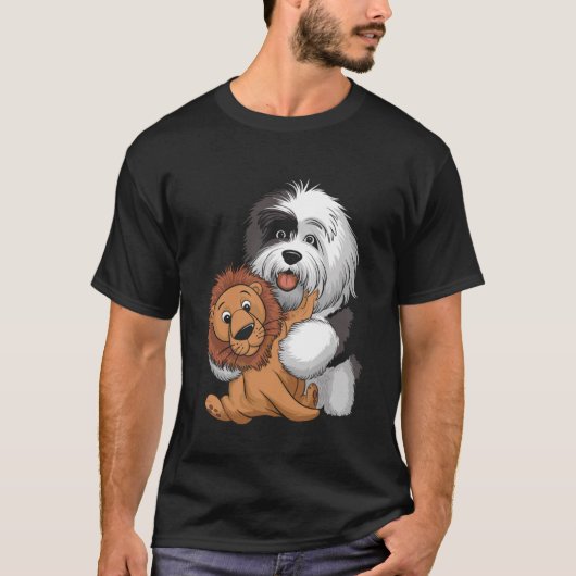 Cute Sheepdog Holding Teddy Bear with Hearts T-Shirt (Vorderseite)
