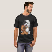 Cute Sheepdog Holding Teddy Bear with Hearts T-Shirt (Vorne ganz)