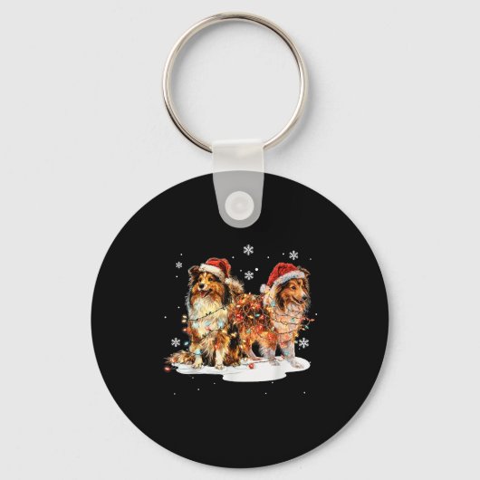 Cute Shetland Sheepdog Dog Christmas Lights Xmas H Schlüsselanhänger (Vorderseite)