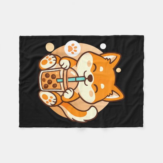 Cute Shiba Inu Dog Bubble Boba Tea Anime Kawaii Ne Fleecedecke (Vorderseite (Horizontal))