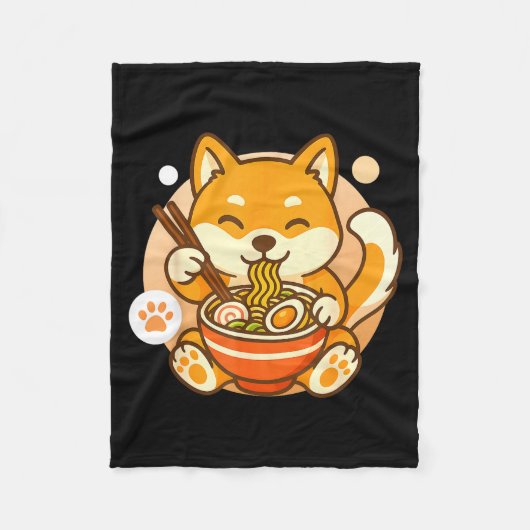 Cute Shiba Inu Dog Ramen Noodles Bowl Anime Kawaii Fleecedecke (Vorderseite)