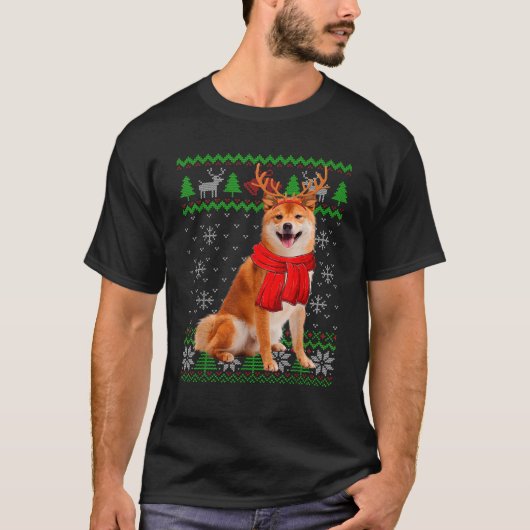 Cute Shiba Inu Dog Reindeer Ugly Christmas Sweater T-Shirt (Vorderseite)