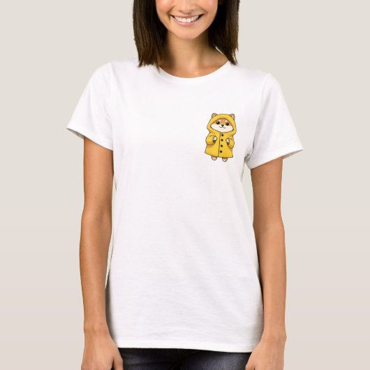 Cute Shiba Inu Dog Wearing Yellow Raincoat Cartoon T-Shirt (Vorderseite)