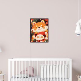 Cute Shiba Inu Hugging Panda Plush Poster