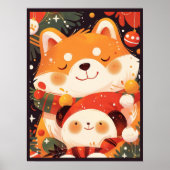 Cute Shiba Inu Hugging Panda Plush Poster (Vorne)