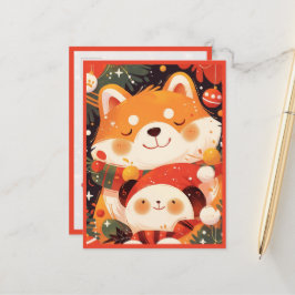 Cute Shiba Inu Hugging Panda Plush Postkarte