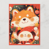 Cute Shiba Inu Hugging Panda Plush Postkarte (Vorderseite)