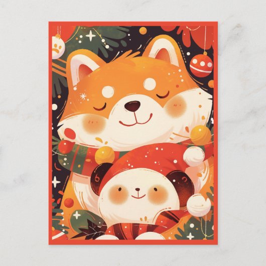 Cute Shiba Inu Hugging Panda Plush Postkarte (Vorderseite)