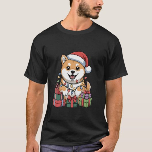 Cute Shiba Inu Santa Hat Christmas Xmas Dog Lovers T-Shirt (Vorderseite)