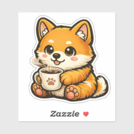 Cute Shiba Inu with Coffee – Cozy Dog Illustration Aufkleber