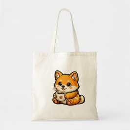 Cute Shiba Inu with Coffee – Cozy Dog Illustration Tragetasche