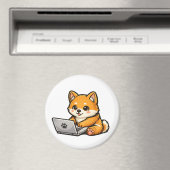 Cute Shiba Inu with Laptop – Cozy Dog Illustration Magnet (In Situ (Geschirrspüler))
