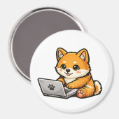 Cute Shiba Inu with Laptop – Cozy Dog Illustration Magnet (Vorderseite/Rückseite)