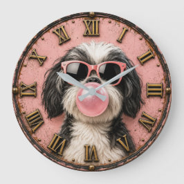 Cute Shih Tzu Blowing Pink Bubble Gum Große Wanduhr