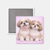 Cute Shih Tzu Couple Valentine Illustration Magnet (Vorderseite/Rückseite)