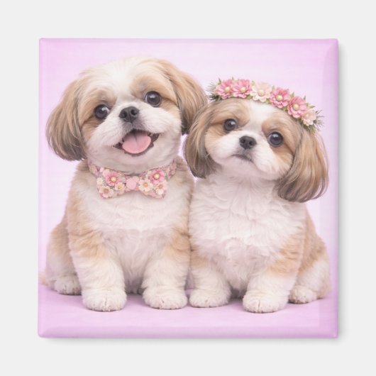 Cute Shih Tzu Couple Valentine Illustration Magnet (Vorne)