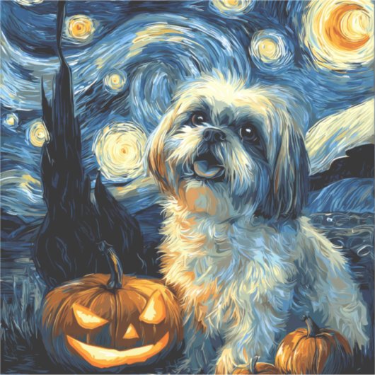 Cute Shih Tzu Dog Halloween Jack O Lantern Pumpkin Aufkleber (Vorderseite)