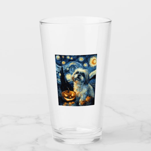 Cute Shih Tzu Dog Halloween Jack O Lantern Pumpkin Glas (Vorderseite)