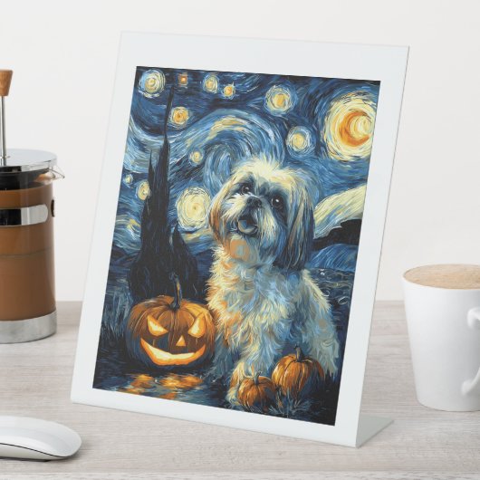 Cute Shih Tzu Dog Halloween Jack O Lantern Pumpkin Sockelschild (In Situ)