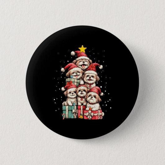 Cute Shih Tzu Le Dog Christmas Tree Xmas Hat Long Button (Vorderseite)