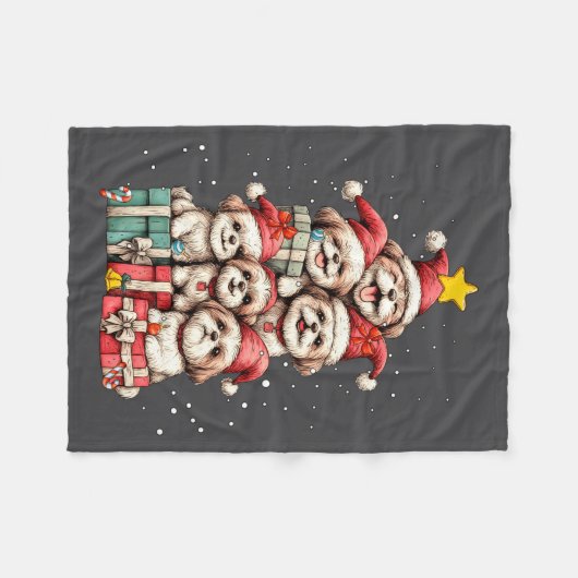 Cute Shih Tzu Le Dog Christmas Tree Xmas Hat Long  Fleecedecke (Vorderseite (Horizontal))
