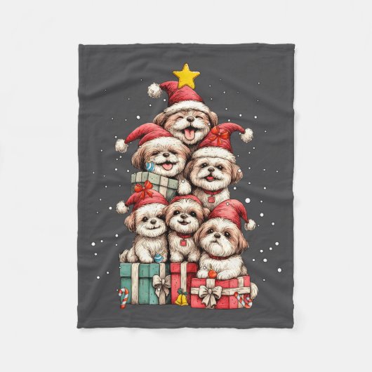 Cute Shih Tzu Le Dog Christmas Tree Xmas Hat Long Fleecedecke (Vorderseite)