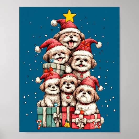 Cute Shih Tzu Le Dog Christmas Tree Xmas Hat Long  Poster (Vorne)