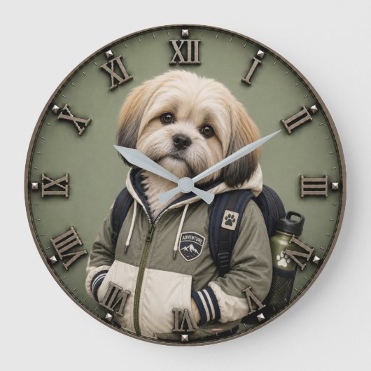 Cute Shih Tzu Puppy Große Wanduhr (Vorderseite)