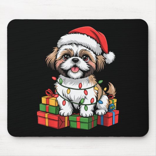Cute Shih Tzu Santa Hat Christmas Xmas Dog Lovers Mousepad (Vorne)